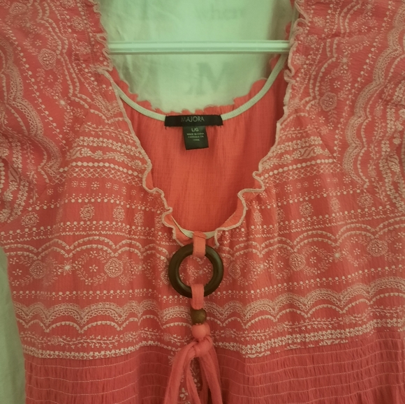 Majora, Cotton peach and white dress.  Size Lg - Picture 2 of 4